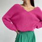 V-Neck Dropped Shoulder Long Sleeve Sweater