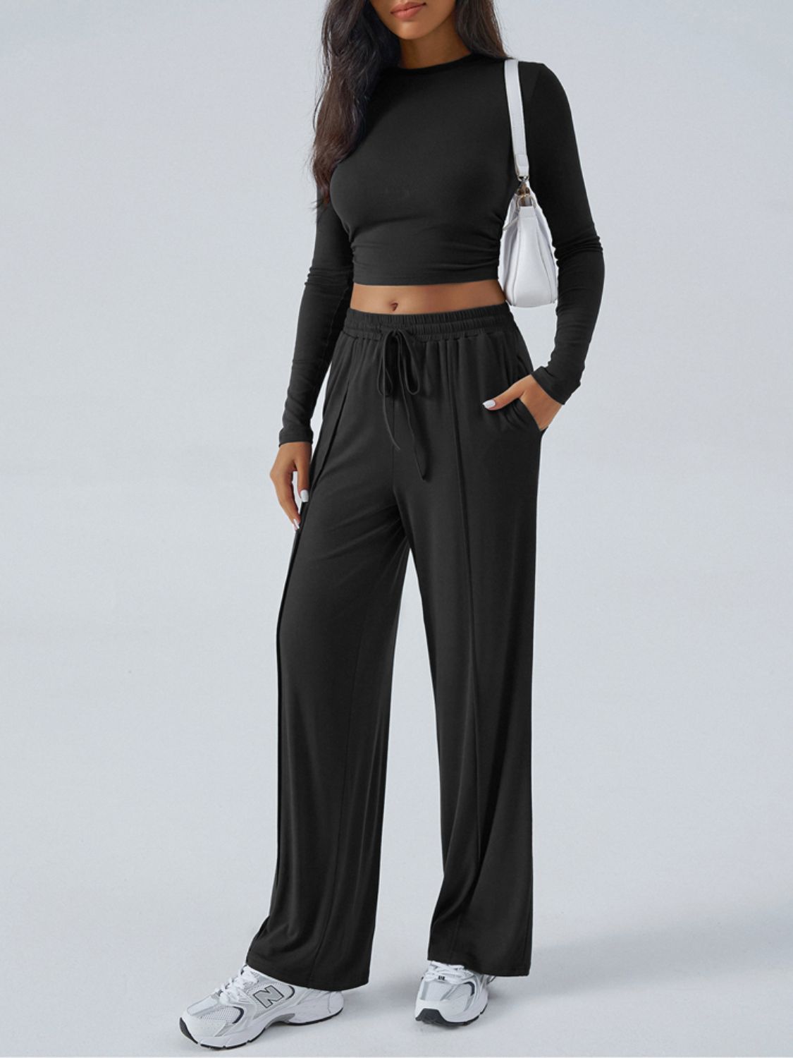 Devine Round Neck Long Sleeve Top and Pants Set