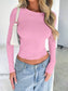 Solid Color Round Neck Long Sleeve T-Shirt