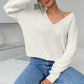 V-Neck Dropped Shoulder Long Sleeve Sweater