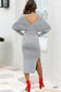 Surplice Neck Bow Waist Slit Sweater Dress