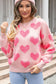 Valentine's Day Heart Jacquard Round Neck Sweater